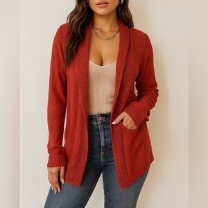 Belldini Women's Red Open-Front Cardigan